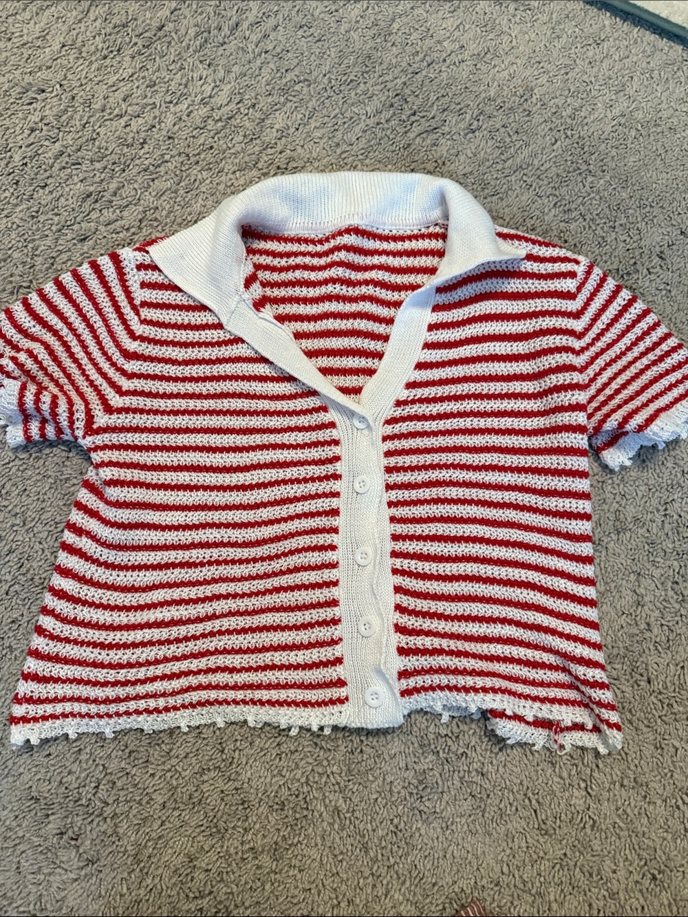 Red and White Striped Knit Button-Up Top - Kids